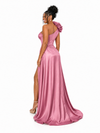 ChicSew One Shoulder Side Slit Soft Satin Maxi Sheath Bridesmaid Dresses With Boning
