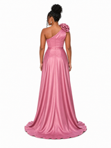 ChicSew One Shoulder Side Slit Soft Satin Maxi Sheath Bridesmaid Dresses With Boning