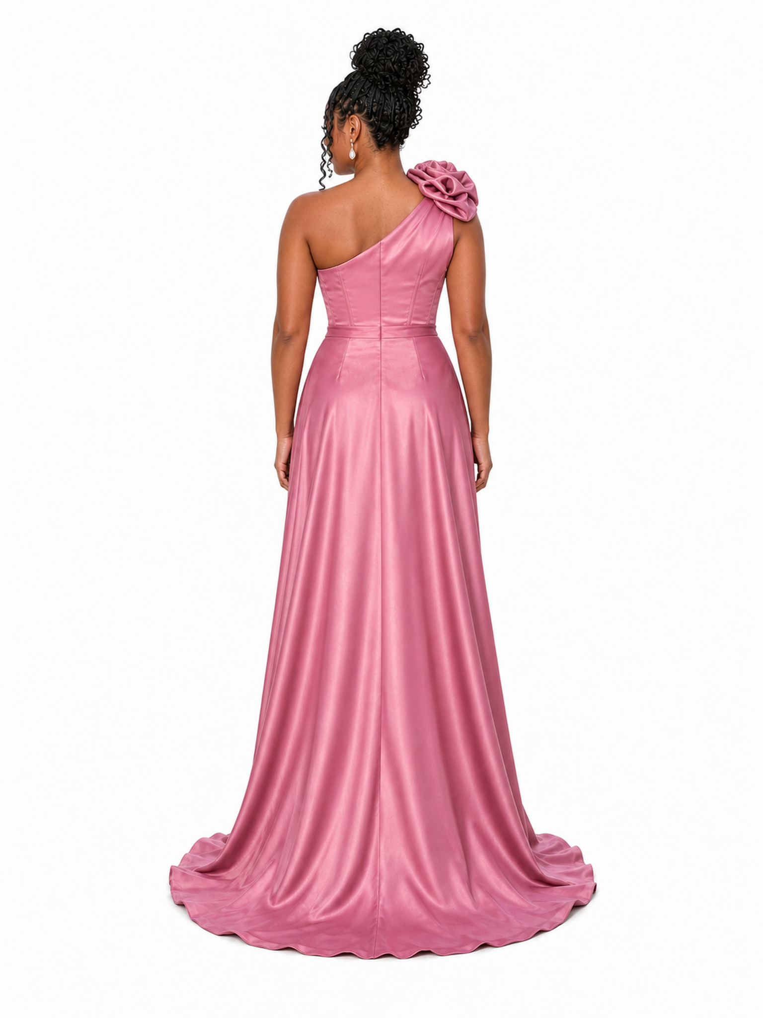 ChicSew One Shoulder Side Slit Soft Satin Maxi Sheath Bridesmaid Dresses With Boning