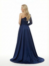 Elegant Satin Beaded One Shoulder Long Sleeve Party Prom Dresses with OverSkirt