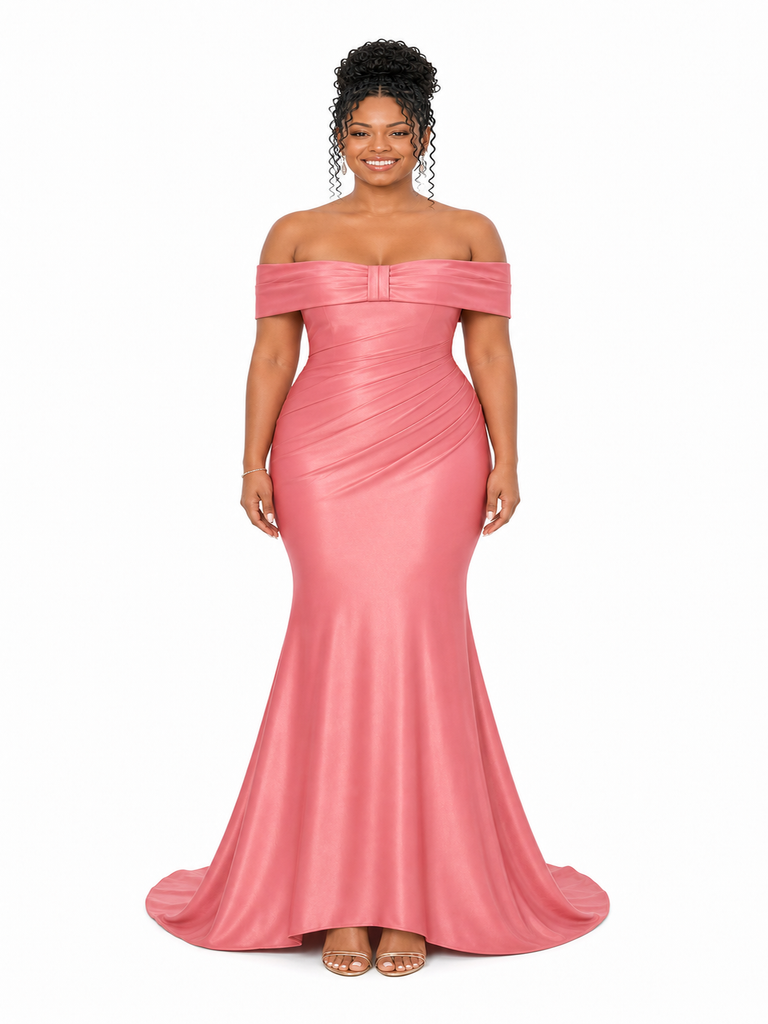 ChicSew Off Shoulder Ruching Soft Satin Mermaid Floor-Length Bridesmaid Dresses
