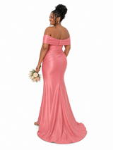 ChicSew Off Shoulder Ruching Soft Satin Mermaid Floor-Length Bridesmaid Dresses