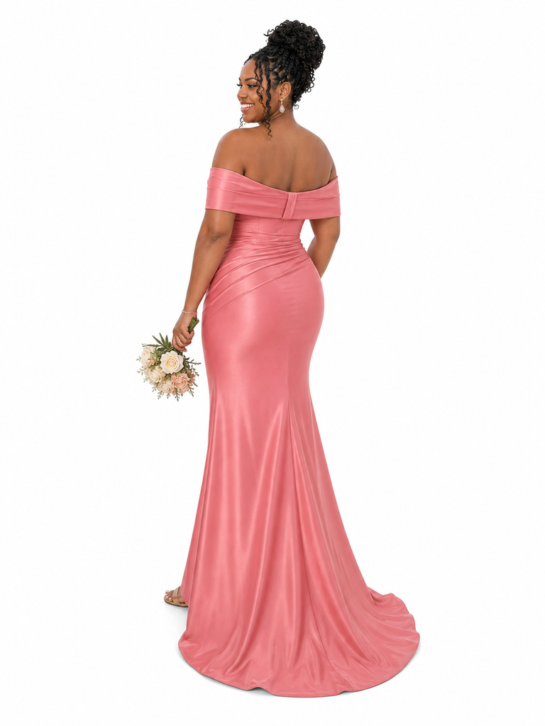 ChicSew Off Shoulder Ruching Soft Satin Mermaid Floor-Length Bridesmaid Dresses