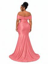 ChicSew Off Shoulder Ruching Soft Satin Mermaid Floor-Length Bridesmaid Dresses