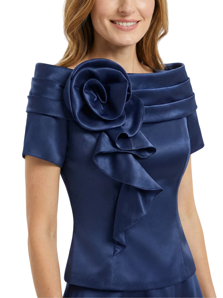 Elegant Short Sleeves A-Line Satin Mother of the Groom Evening Dress