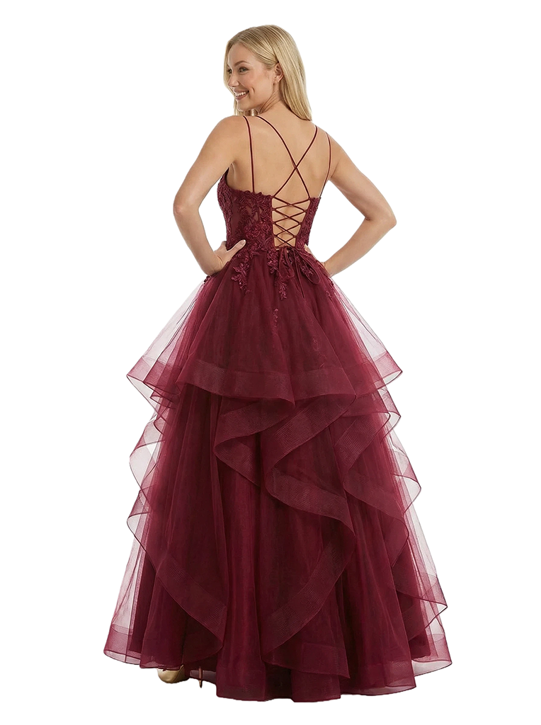 Elegant Lace Beaded Spaghetti Straps Ball Gown Long Prom Dresses