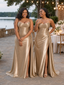 ChicSew Strapless Ruching Soft Satin Mermaid Long Bridesmaid Dresses With Side Slit