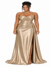 ChicSew Strapless Ruching Soft Satin Mermaid Long Bridesmaid Dresses With Side Slit