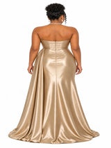 ChicSew Strapless Ruching Soft Satin Mermaid Long Bridesmaid Dresses With Side Slit