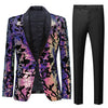 Mens Reversible Slim Fit Suit Sequin Velvet Tuxedo Purple 2-Piece Suits CN414