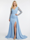 Elegant Mermaid Long Sleeves V-neck Side Slit Long Jersey Party Prom Dresses
