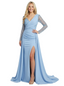 ChicSew Elegant Mermaid Long Sleeves V-neck Side Slit Long Satin Party Prom Dresses Overskirt