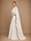 ChicSew Elegant Round Neck Crepe Mermaid Floor-Length Wedding Dress With Cape