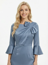 Elegant 3/4 Sleeves Jewel Ruched Mermaid Satin Mother of the Groom Evening Dress