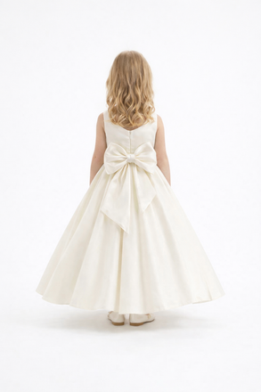 Classic Satin Flower Girl Dress Sleeveless A Line Floor Length Bow Back Formal Gown