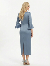 Elegant 3/4 Sleeves Jewel Ruched Mermaid Satin Mother of the Groom Evening Dress
