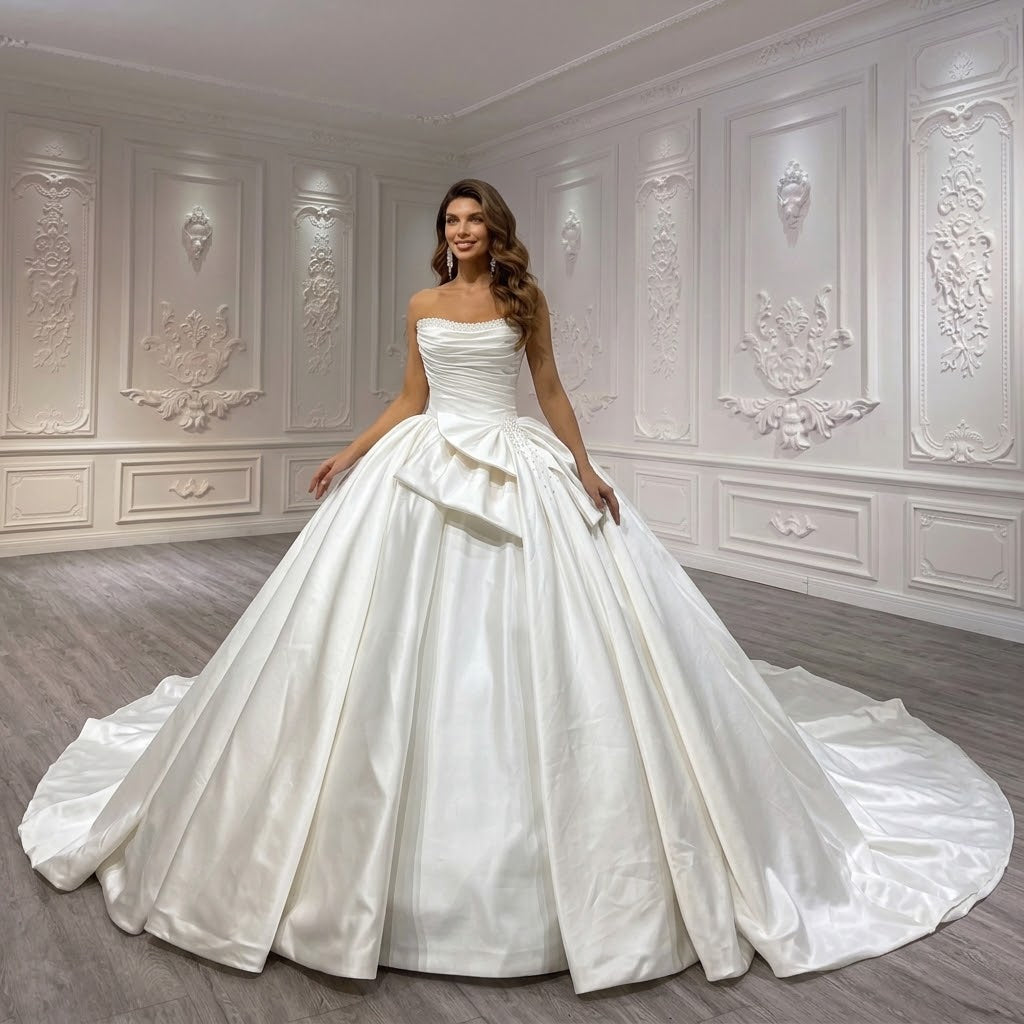 ChicSew Beading Satin Ball Gown Wedding Dress