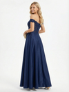 Elegant Lace Off Shoulder A-line Floor Length Satin Long Party Prom Dresses