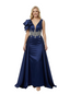 ChicSew Gorgeous Satin V-neck A-line Beaded Ruffle Long Mermaid Party Prom Dresses Overskirt