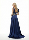 Gorgeous Satin V-neck A-line Beaded Ruffle Long Mermaid Party Prom Dresses Overskirt