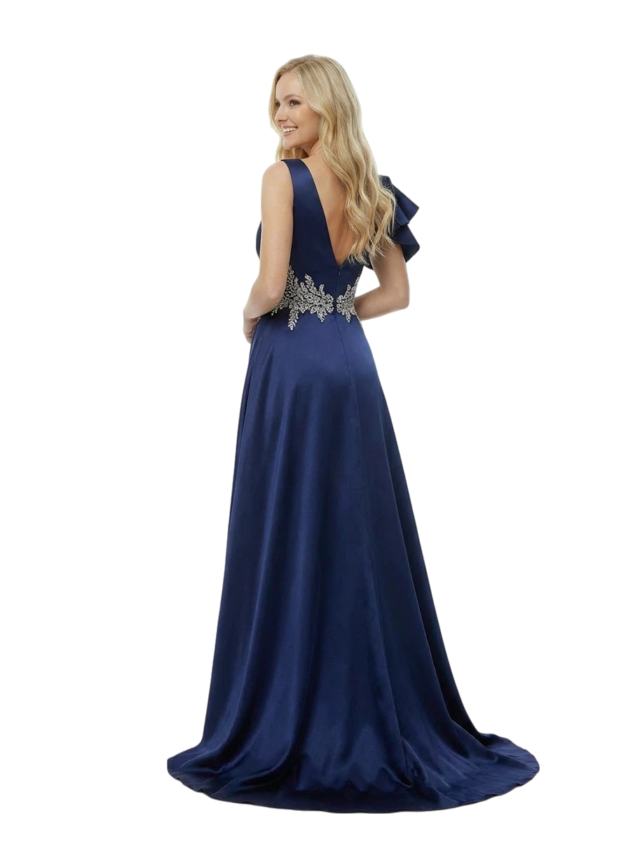 ChicSew Gorgeous Satin V-neck A-line Beaded Ruffle Long Mermaid Party Prom Dresses Overskirt