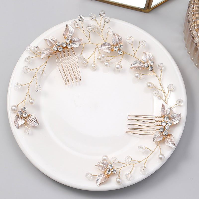 Bride Hair Accessories Handmade Golden Hair Side Comb CN12