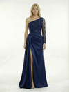 Elegant Satin Beaded One Shoulder Mermaid Side Slit Long Sleeve Party Prom Dresses