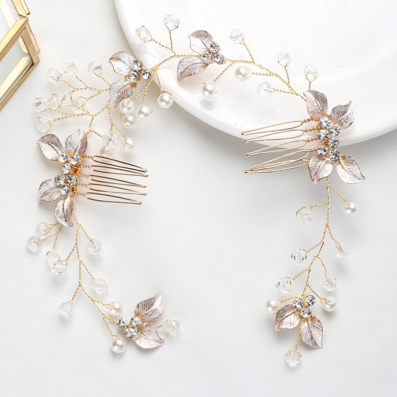 Bride Hair Accessories Handmade Golden Hair Side Comb CN12