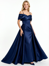 Elegant Satin Cold Shoulder Mermaid Party Prom Dresses Overskirt