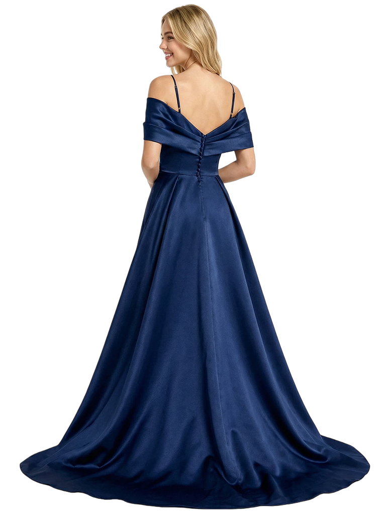 Elegant Satin Cold Shoulder Mermaid Party Prom Dresses Overskirt