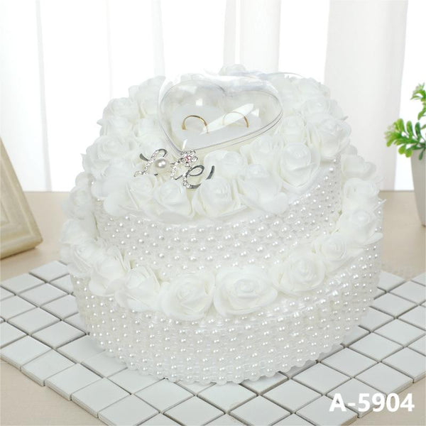 Pearl And Rose Accessories Wedding Ring Pillow Lace Creative Cake Shape Wedding Ring Box, 5904