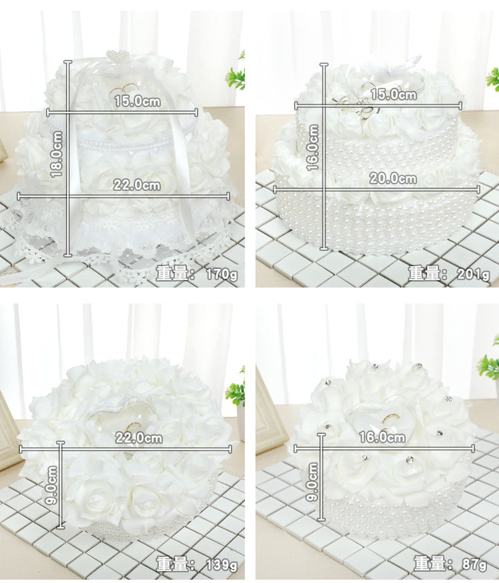 Pearl And Rose Accessories Wedding Ring Pillow Lace Creative Cake Shape Wedding Ring Box, 5904