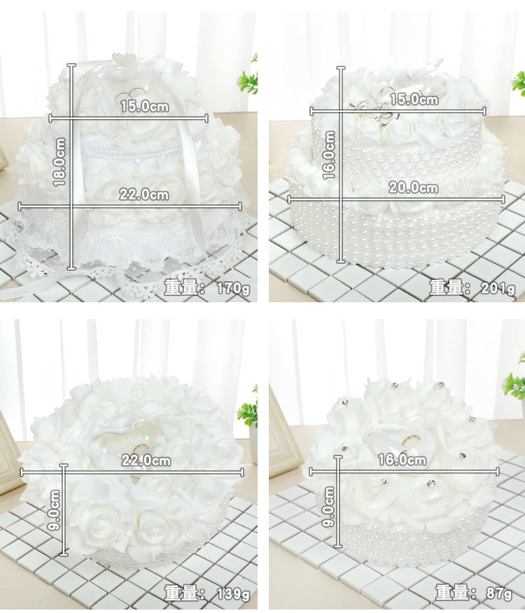 Pearl And Rose Accessories Wedding Ring Pillow Lace Creative Cake Shape Wedding Ring Box, 5904
