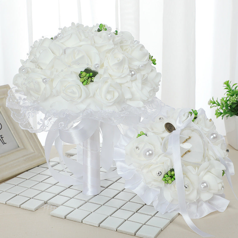 Wedding Flower For The Groom And Bride, Simulated Foam Rose Wedding Bouquet, WF01