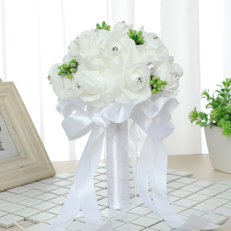 Wedding Flower For The Groom And Bride, Simulated Foam Rose Wedding Bouquet, WF01