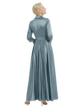 Blazer Collar Satin Mother Of The Bride Dress 3/4 Rolled Sleeves A-Line Maxi Gown