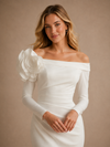 ChicSew Modern Long Sleeves Crepe Maxi Mermaid Wedding Dress With 3D Flower