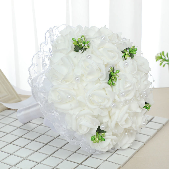 Wedding Flower For The Groom And Bride, Simulated Foam Rose Wedding Bouquet, WF01