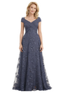 Elegant V-Neck Cap Sleeves Lace Chiffon A-line Mother of The Bride Dresses