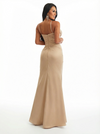 Modern Side Slit Mermaid Ruched Satin Long Formal Evening Dresses Spaghetti Straps