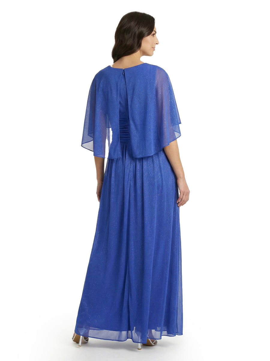 Chicsew Classy V-Neck A-Line Short Sleeves Glitter Jersey Mother Of The Groom Dress Ruched Evening Gown