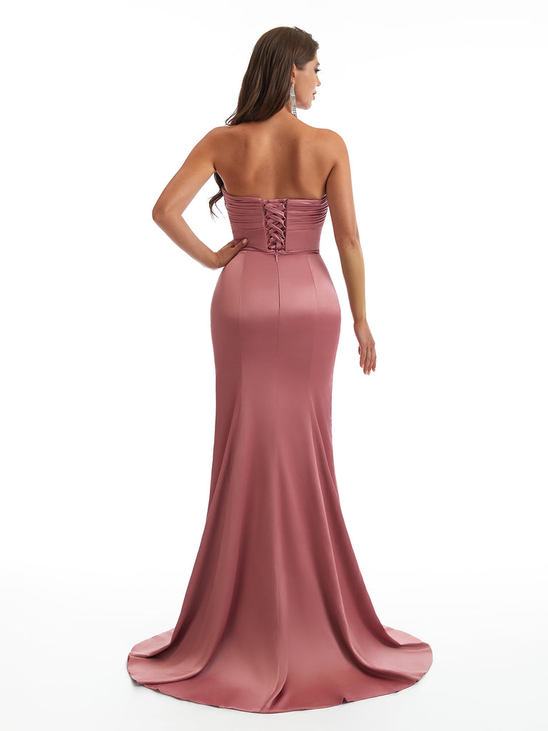 Sexy Sweetheart Side Slit Mermaid Soft Satin Long Bridesmaid Dresses Online