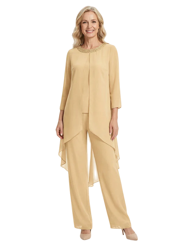 ChicSew Elegant Chiffon Long Sleeves Pant Suit For Mother Of The Bride With Jacket