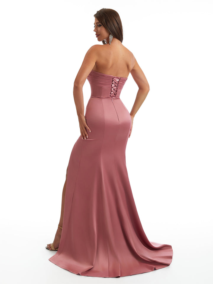 Sexy Sweetheart Side Slit Mermaid Soft Satin Long Bridesmaid Dresses Online