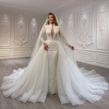 ChicSew Sparkly Deep V-Neck Ball Gown Wedding Dress With Overskirt
