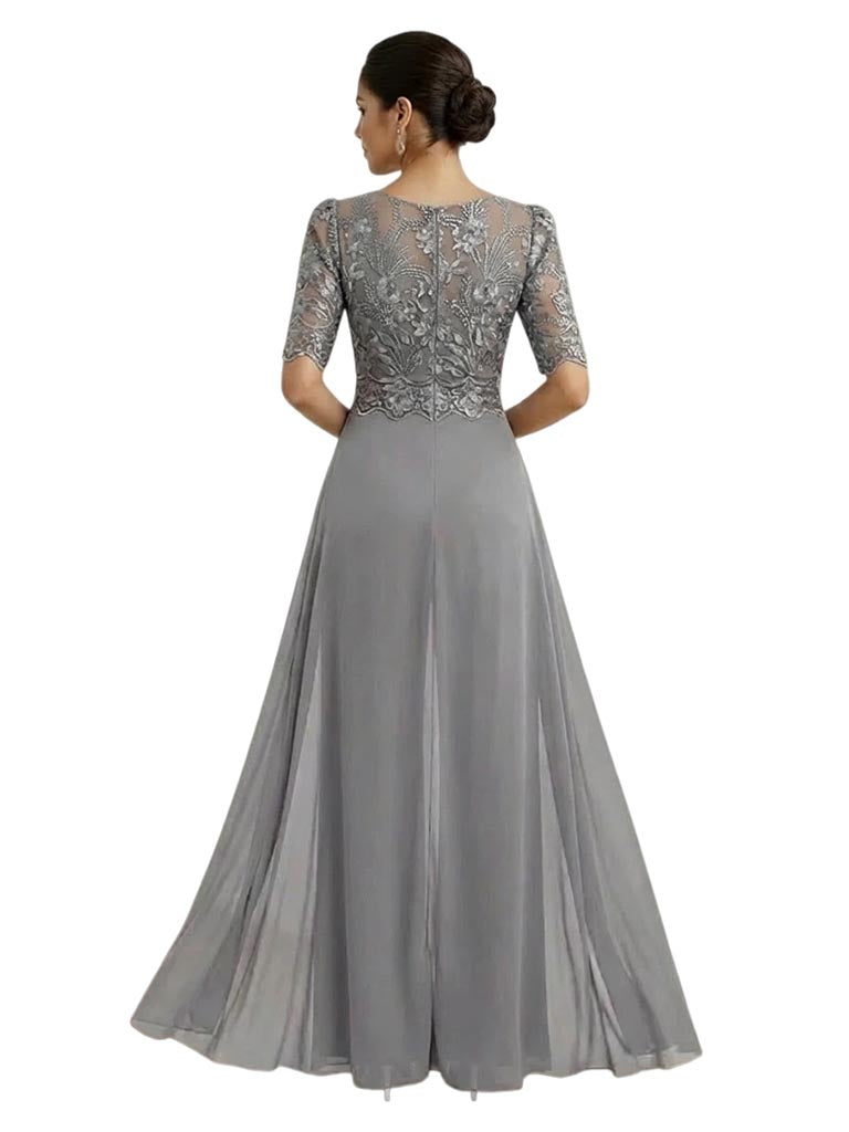 Elegant Chiffon Lace Half Sleeves Formal Pantsuit For Mother of The Bride