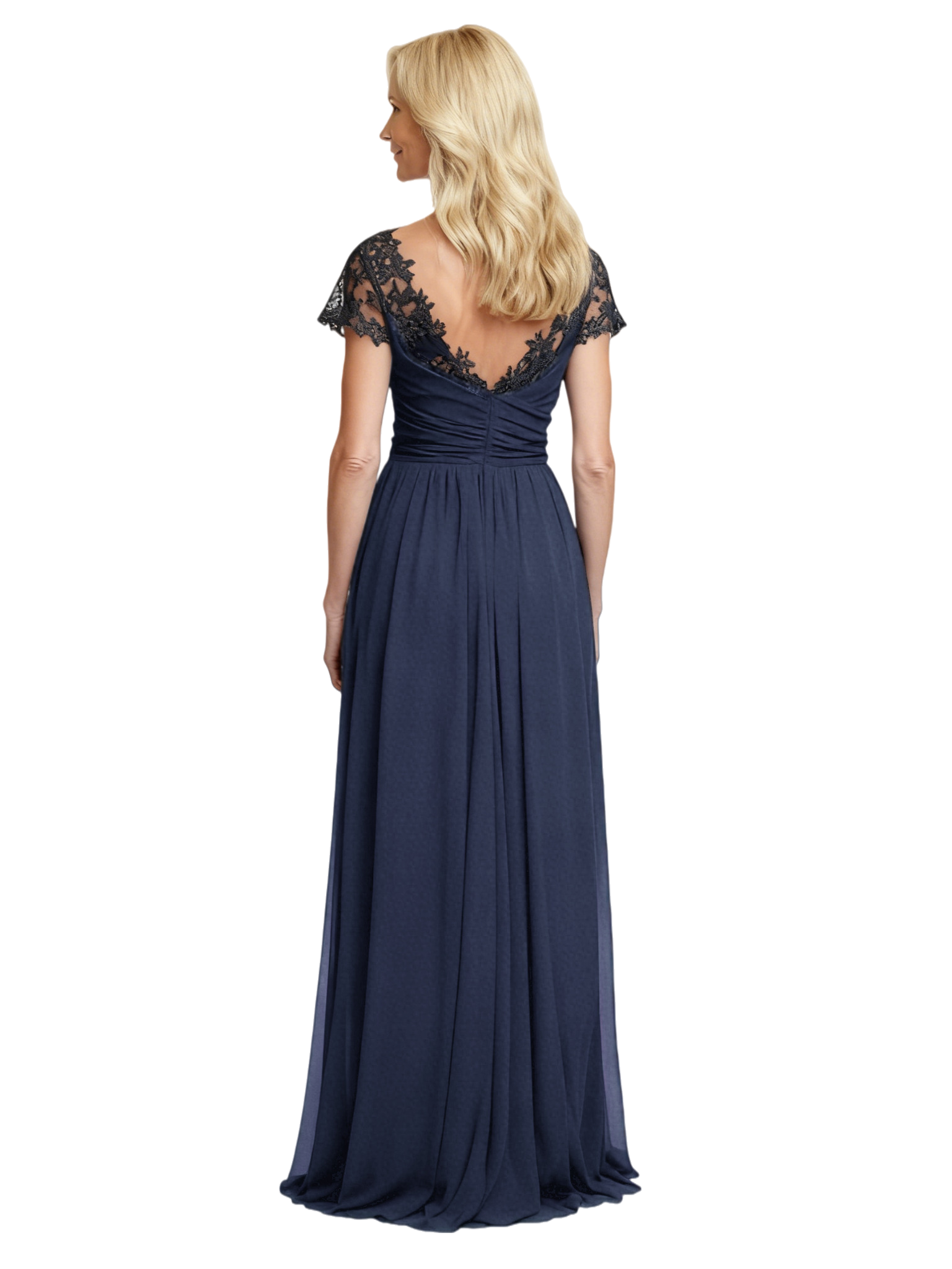 Elegant V-Neck Short Sleeves Lace Chiffon A-line Mother of The Bride Dresses