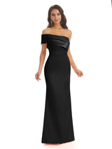 Soft Satin Sexy Side Slit One Shoulder Floor-Length Mermaid Bridesmaid Dresses Online In Stock1027