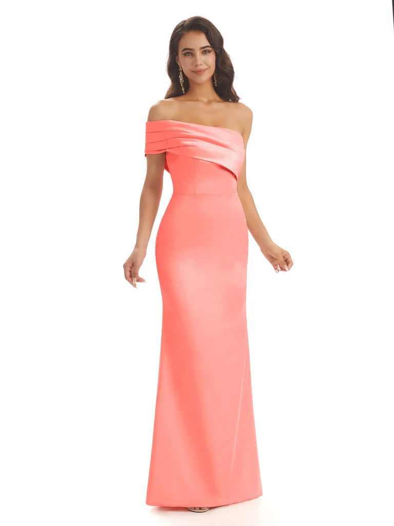 Soft Satin Sexy Side Slit One Shoulder Floor-Length Mermaid Bridesmaid Dresses Online In Stock