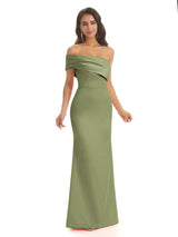 Soft Satin Sexy Side Slit One Shoulder Floor-Length Mermaid Bridesmaid Dresses Online In Stock1027